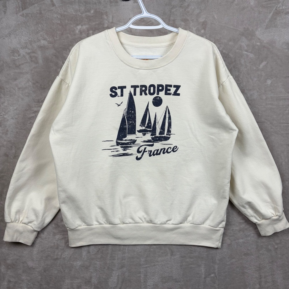C&C California Sweatshirt Women's L St Tropez Sailboat Graphic Cream Nautical